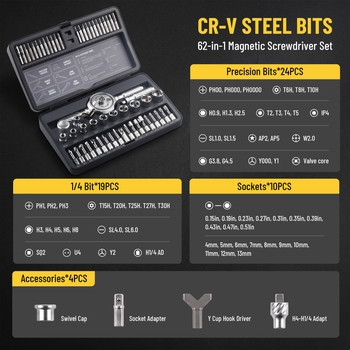 KER T-shaped 62-in-1 Precision Ratcheting Screwdriver Set