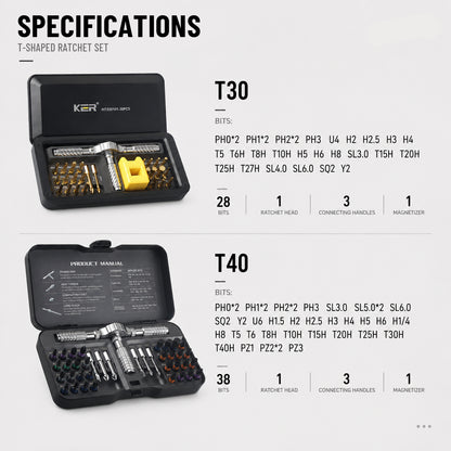 T-shaped Ratcheting Screwdriver Set for home repairs