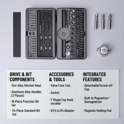KER Tools T-shaped 62-in-1 Ratcheting Screwdriver Set